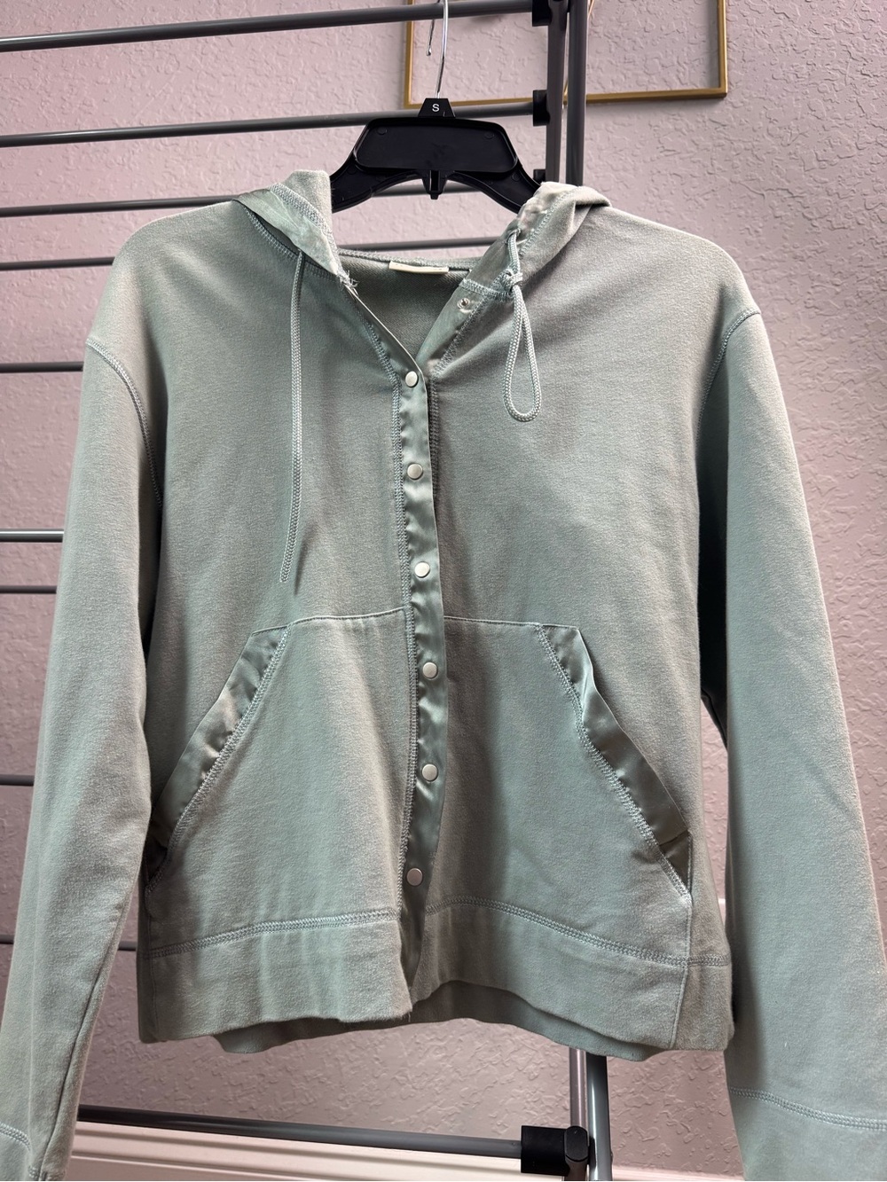 Relaxed Sage Green Snap-Front Hoodie - Casual Everyday Pullover